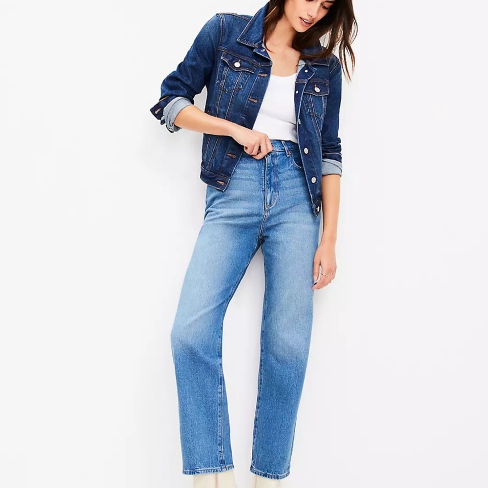 LOFT High Rise Straight Jeans in Vintage Mid Indigo Wash